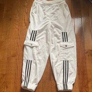 White Joggers with Black Stripes